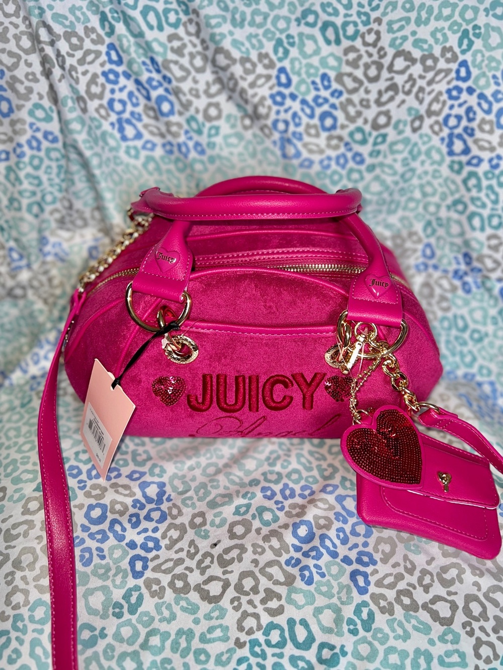 New Pink Juicy Couture Purse Juicy Angel Bowler Bag Handbag Terry Cloth Satchel